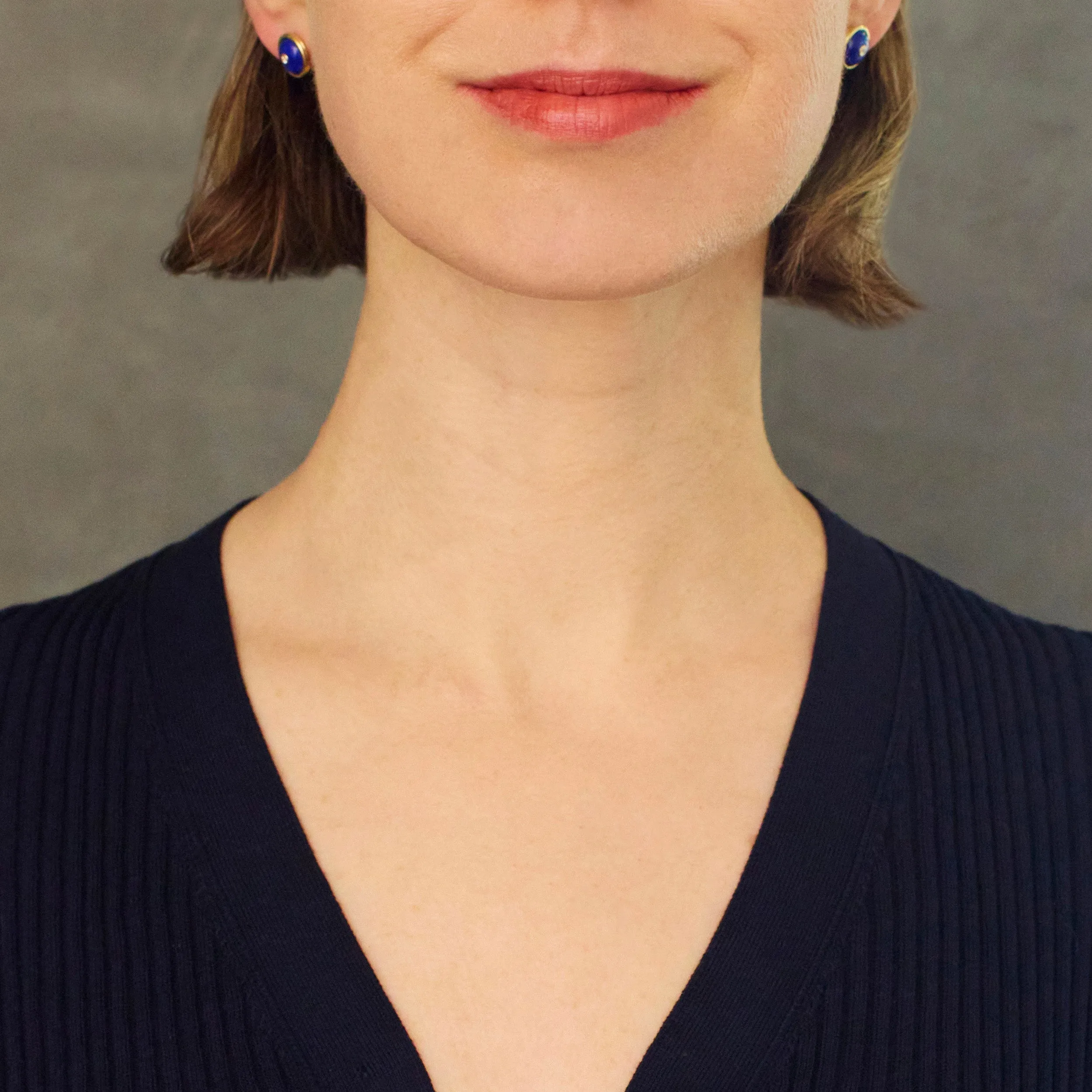 Triple Tassel Emerald Rondelles Earrings with Lapis Lazuli Diamond Studs, 18K Yellow Gold,