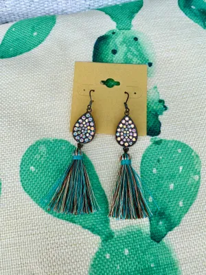 Turquoise & Brown Teardrop Fringe Earrings