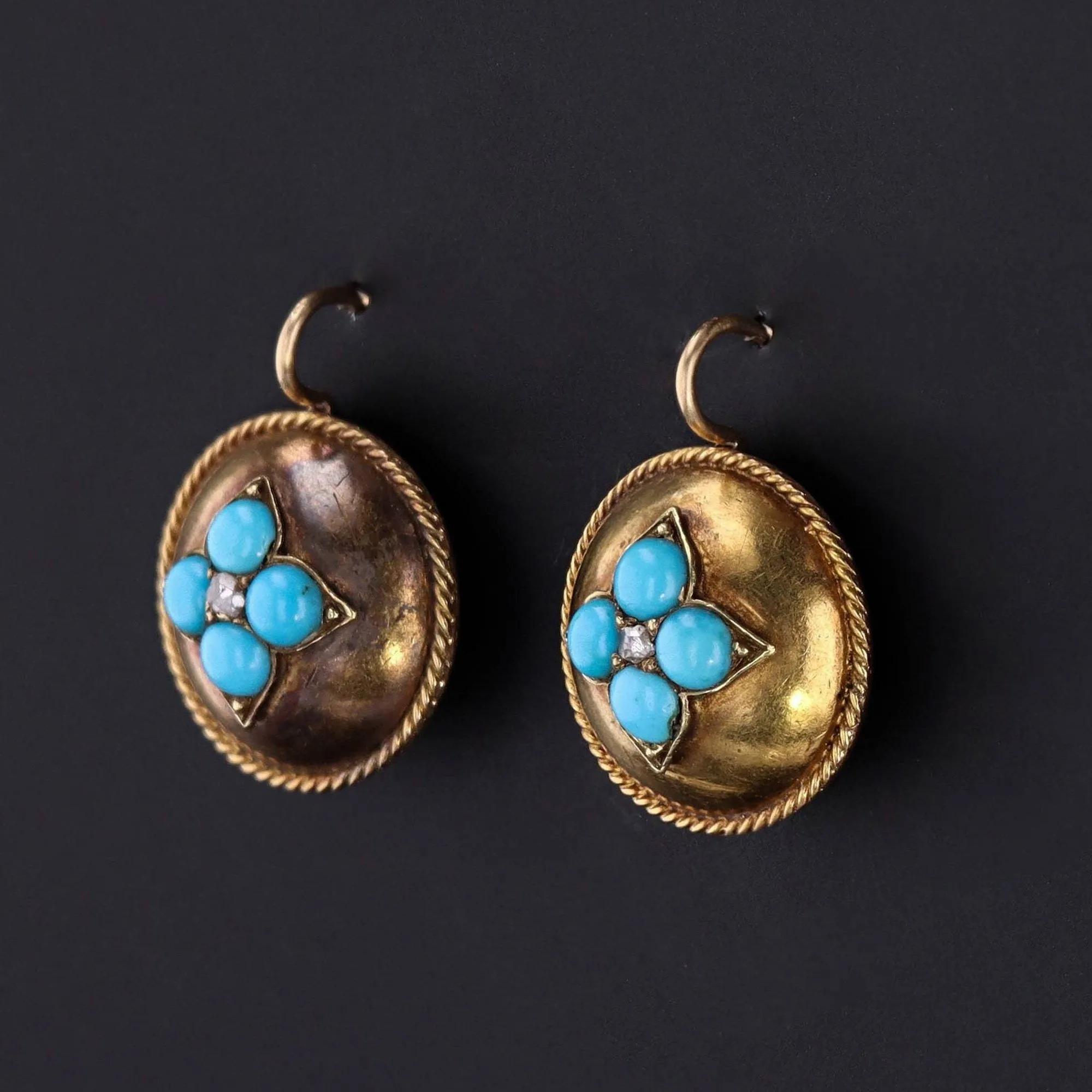 Turquoise & Diamond Flower Earrings | 14k Gold Earrings