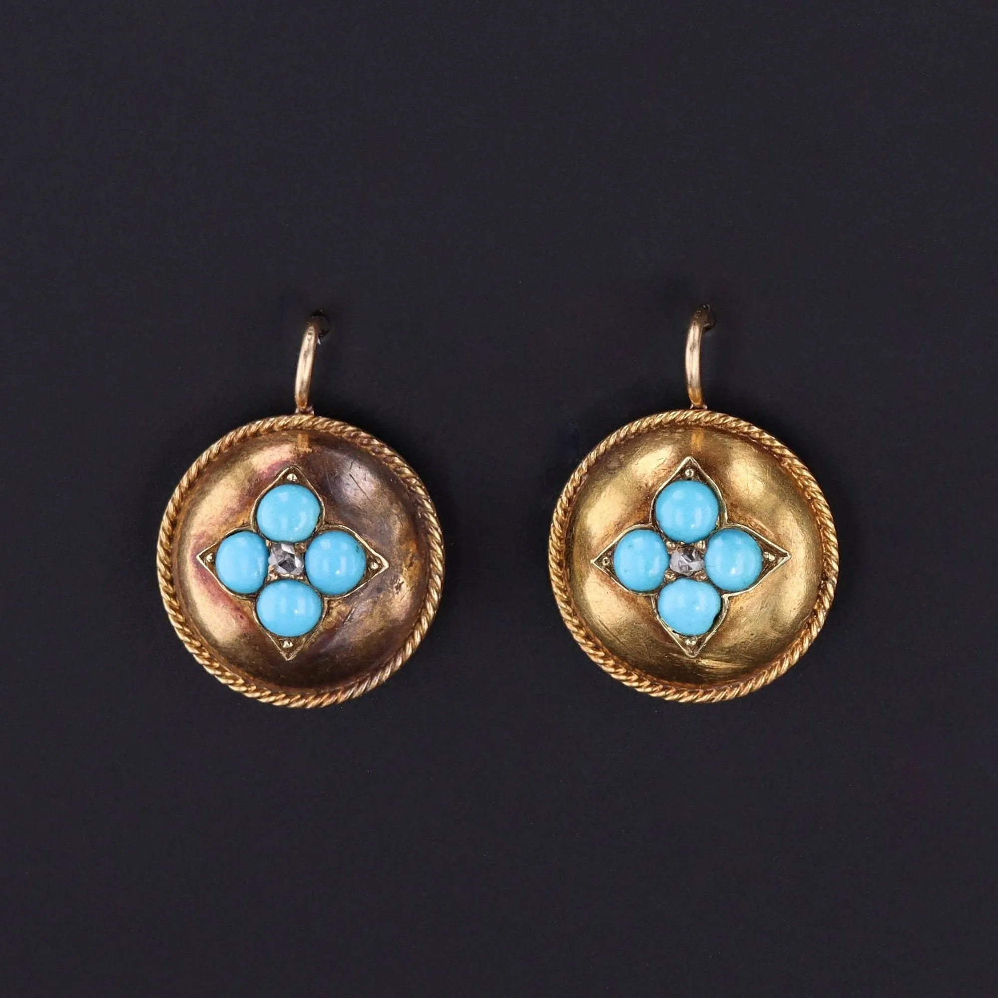 Turquoise & Diamond Flower Earrings | 14k Gold Earrings