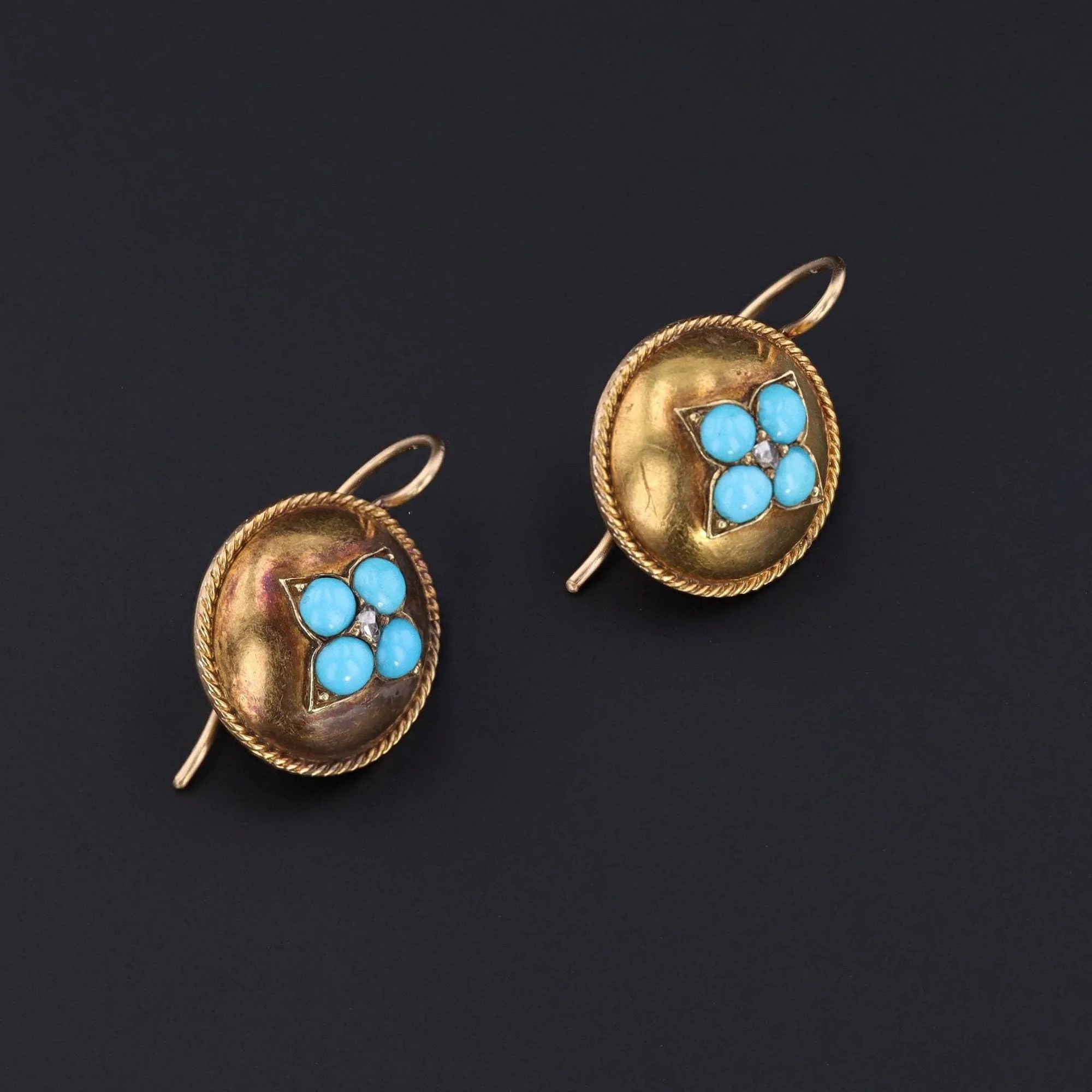 Turquoise & Diamond Flower Earrings | 14k Gold Earrings