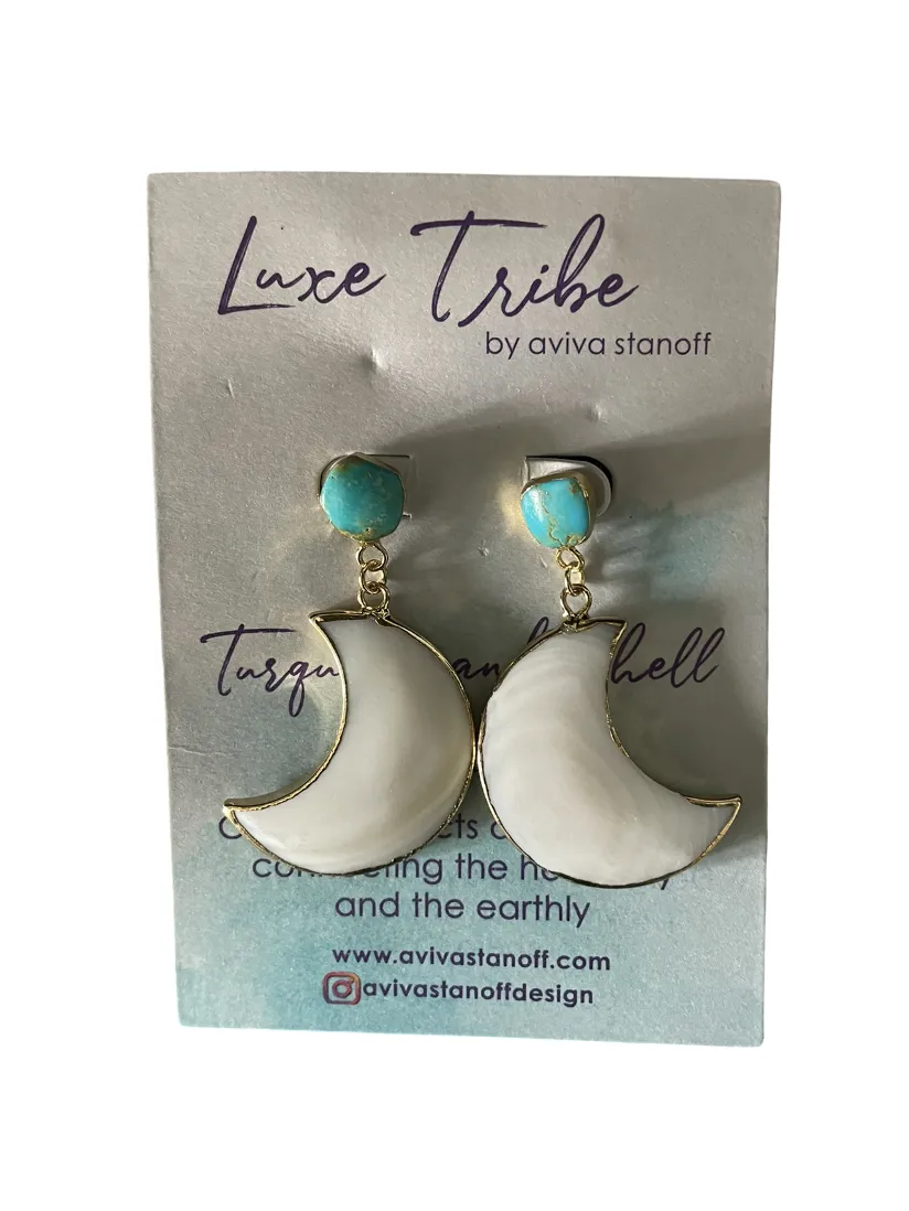Turquoise & Half Moon Shell Dangle Earrings