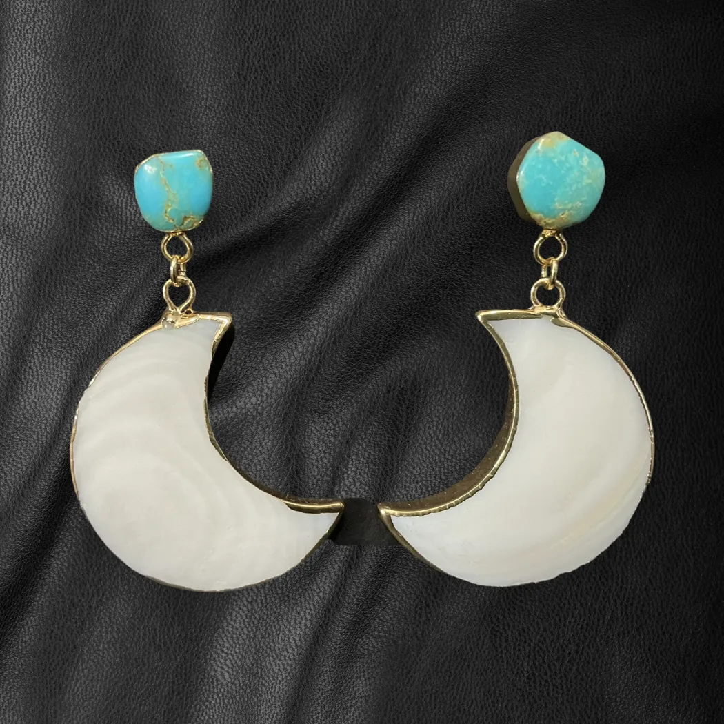Turquoise & Half Moon Shell Dangle Earrings