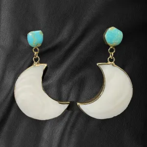 Turquoise & Half Moon Shell Dangle Earrings