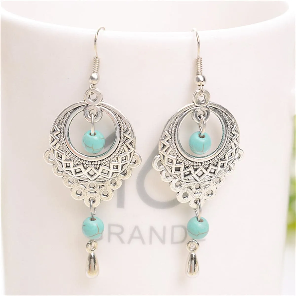 Turquoise & Silver-Plated Botany Drop Earrings