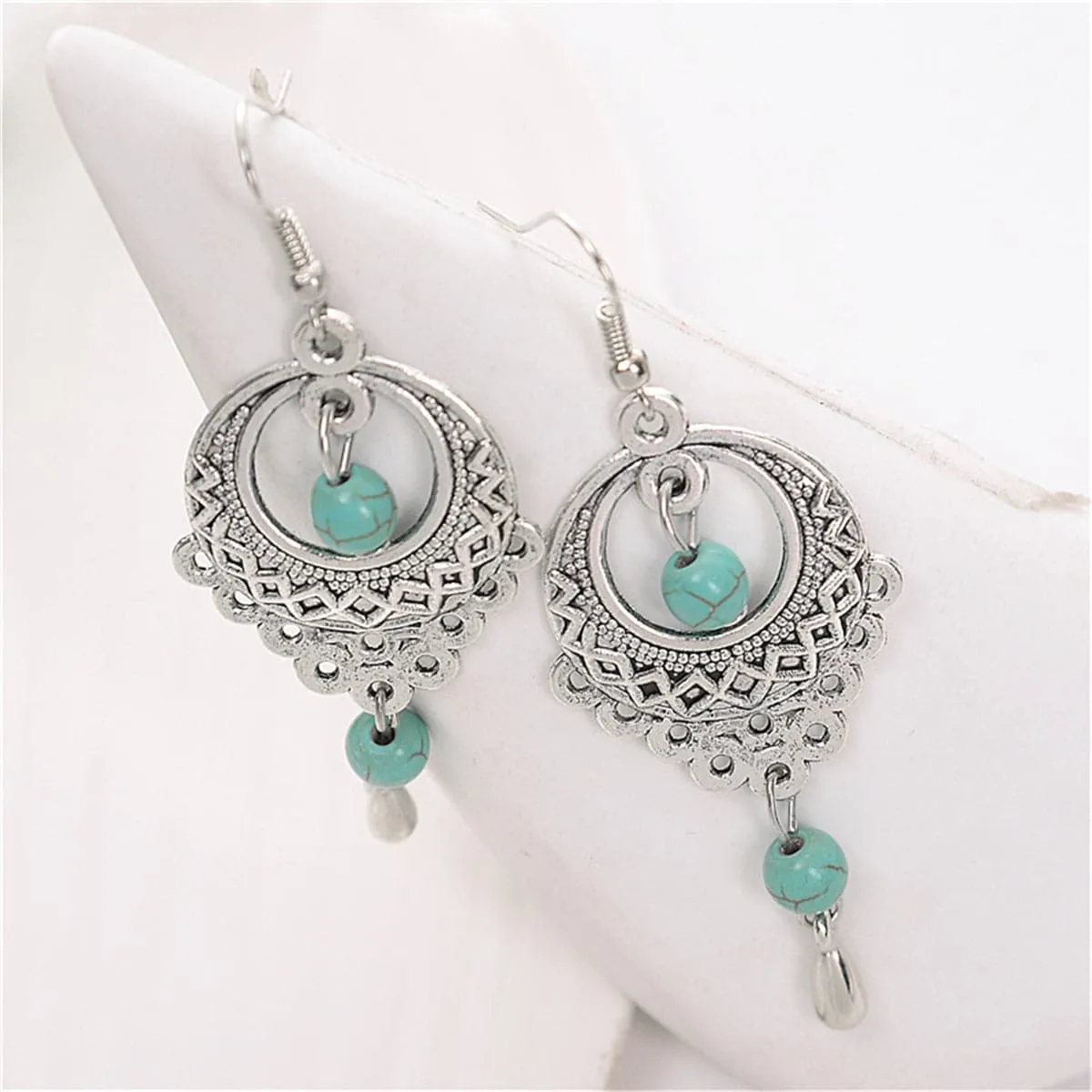 Turquoise & Silver-Plated Botany Drop Earrings