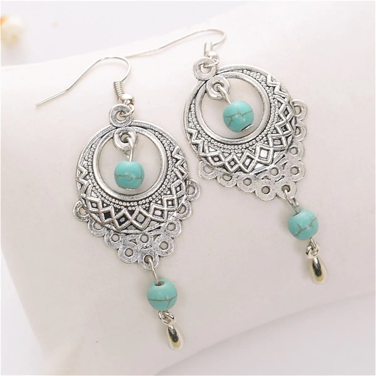 Turquoise & Silver-Plated Botany Drop Earrings