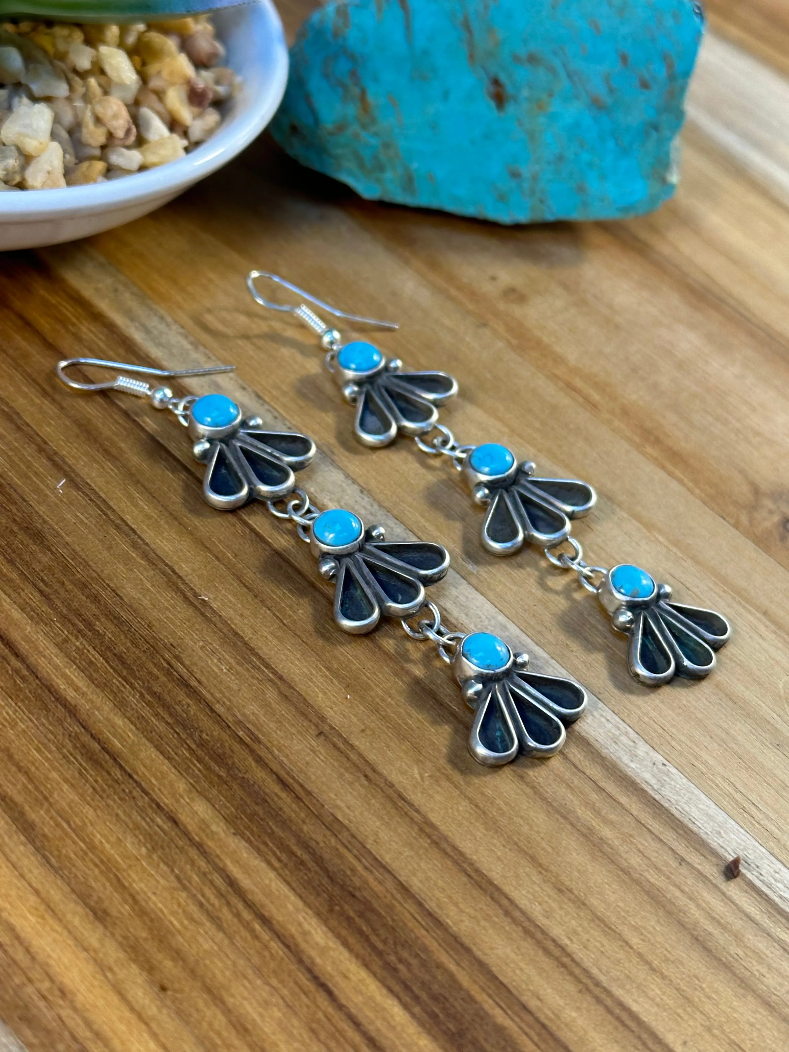 Turquoise and Silver Feather Earrings