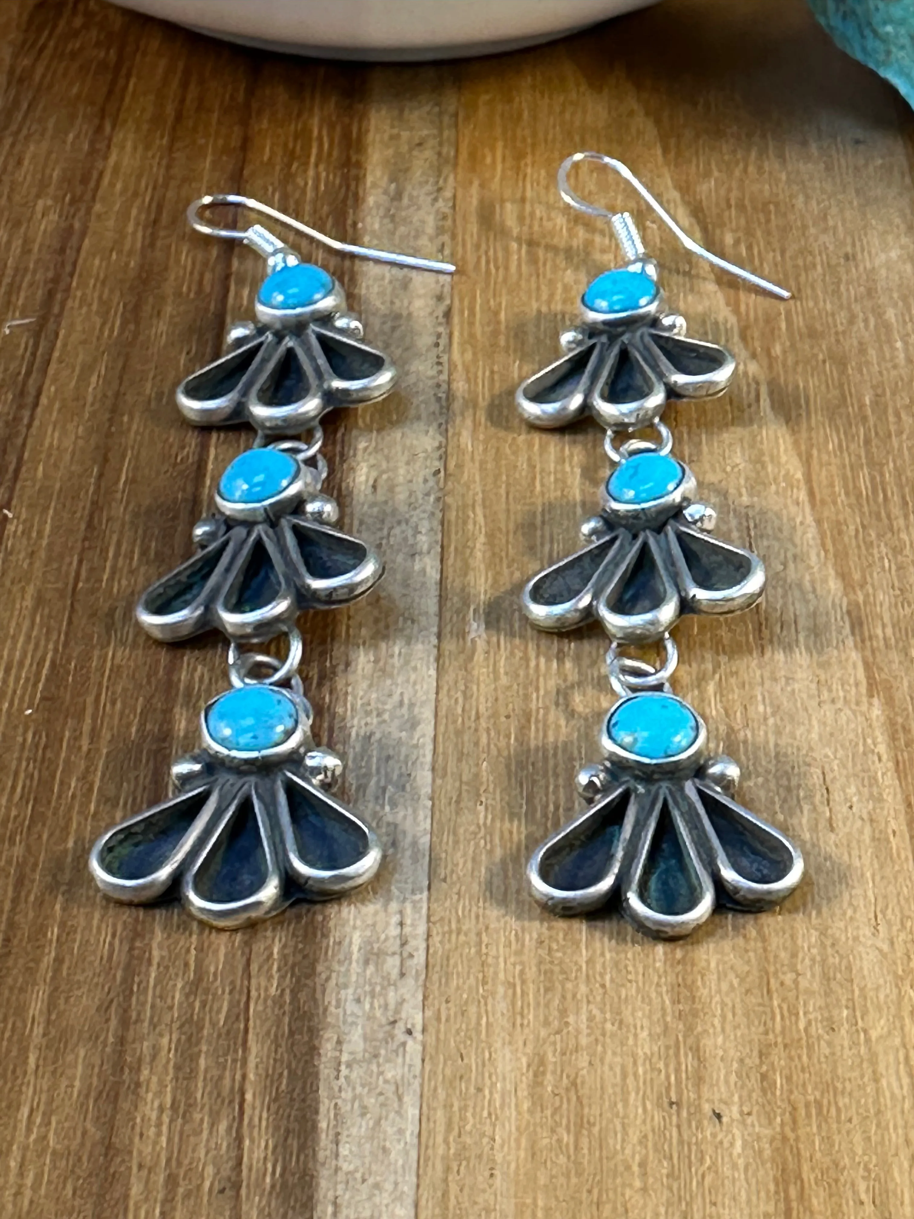 Turquoise and Silver Feather Earrings