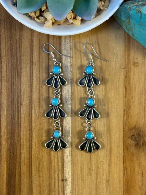 Turquoise and Silver Feather Earrings