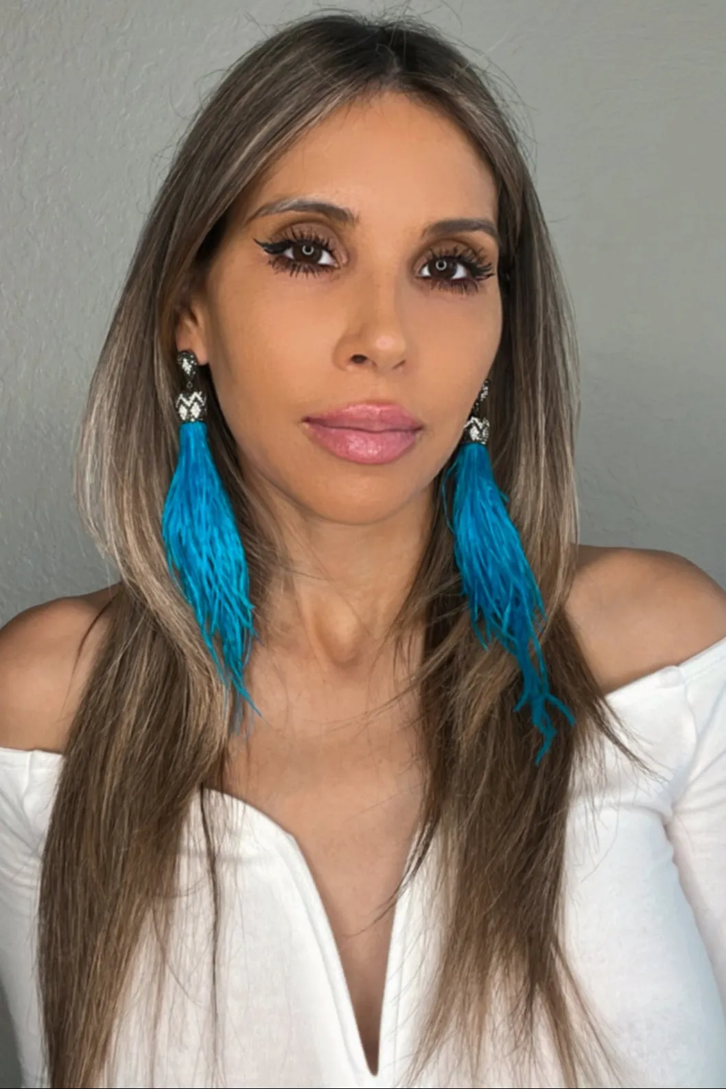 Turquoise Blue Feather Sterling Silver Statement Earring