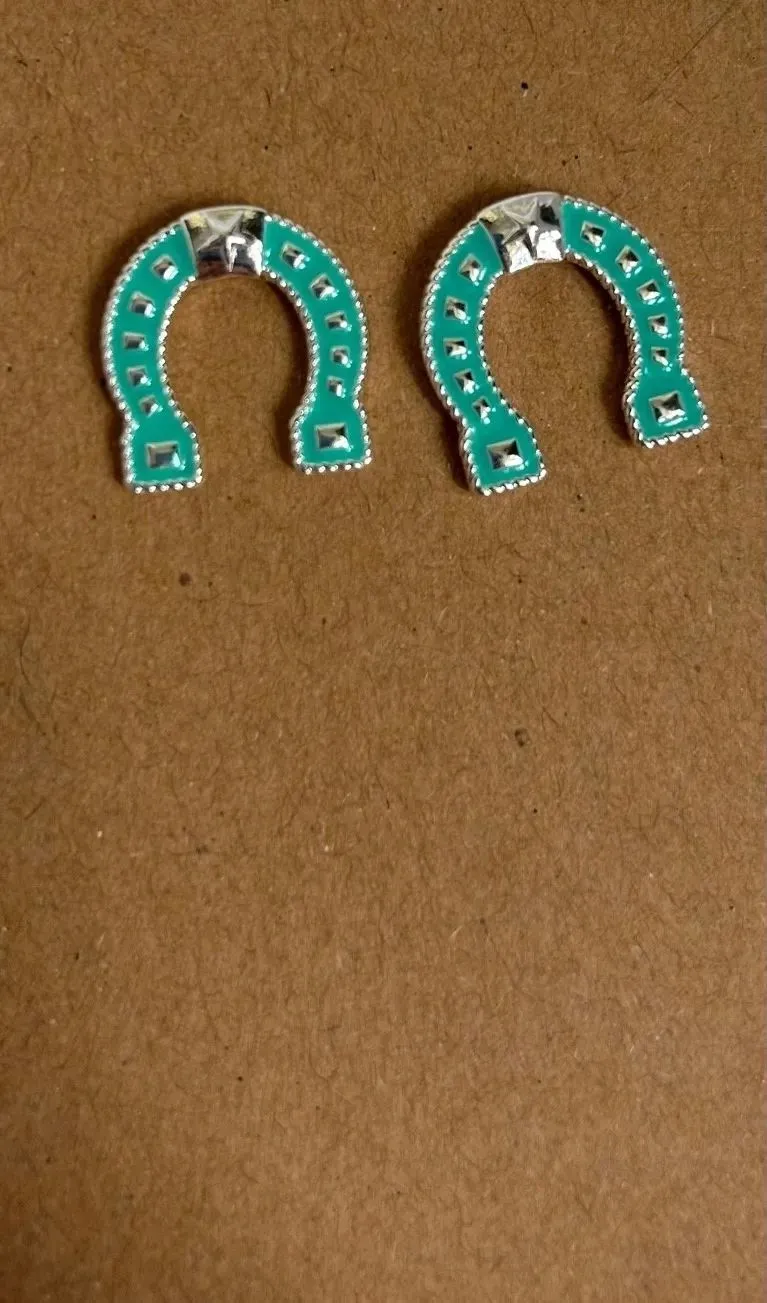 TURQUOISE BLUE HORSESHOE POST EARRINGS