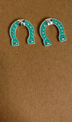 TURQUOISE BLUE HORSESHOE POST EARRINGS