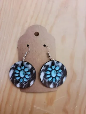 Turquoise Cow Print Wood Earrings