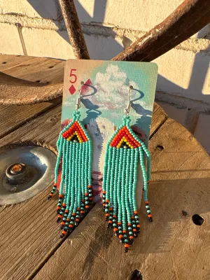 Turquoise Diamond Beaded Earrings