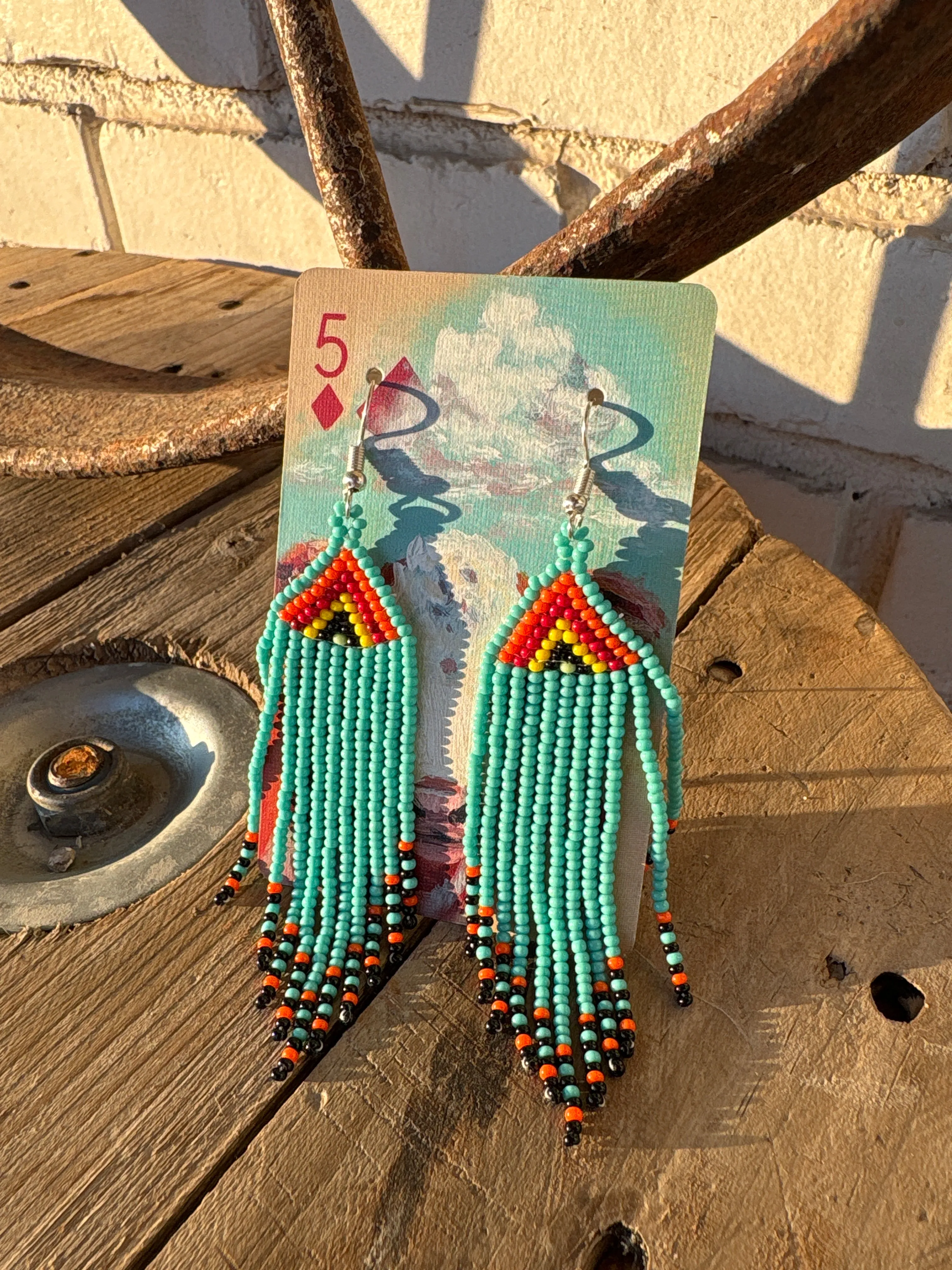 Turquoise Diamond Beaded Earrings