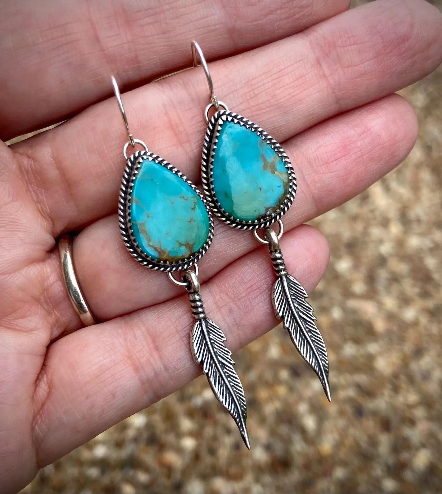 Turquoise Feather Drop Earrings