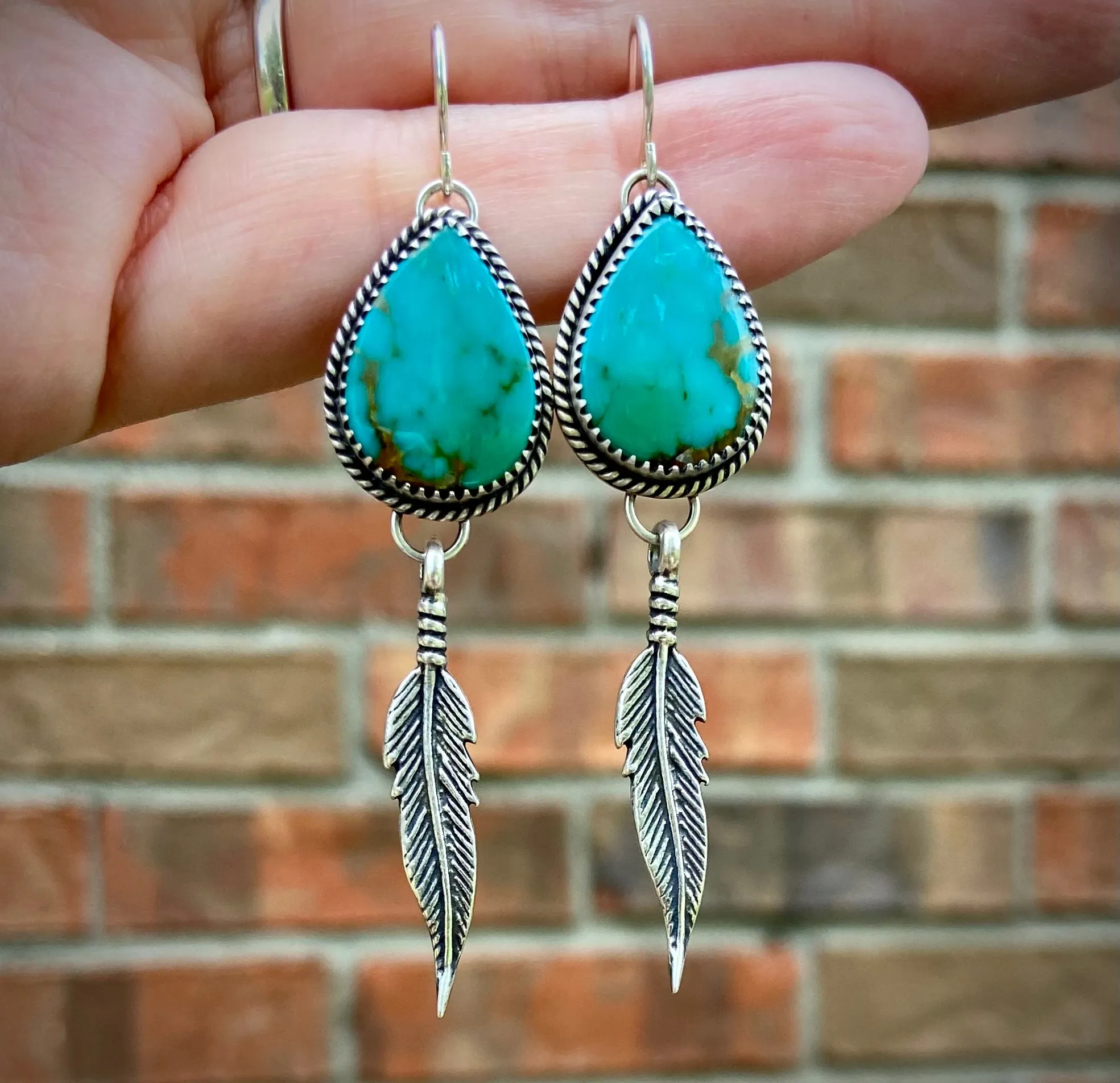 Turquoise Feather Drop Earrings