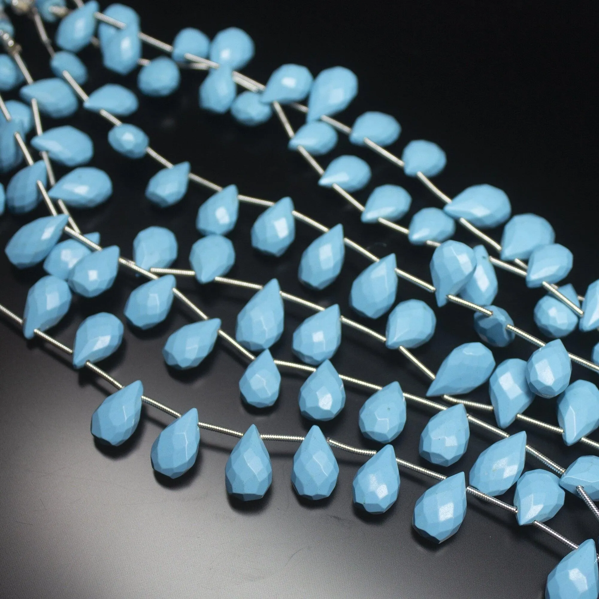 Turquoise Magnesite Faceted Pear Drops, Faceted Beads Natural Faceted Beads 13-14mm, 8 inch