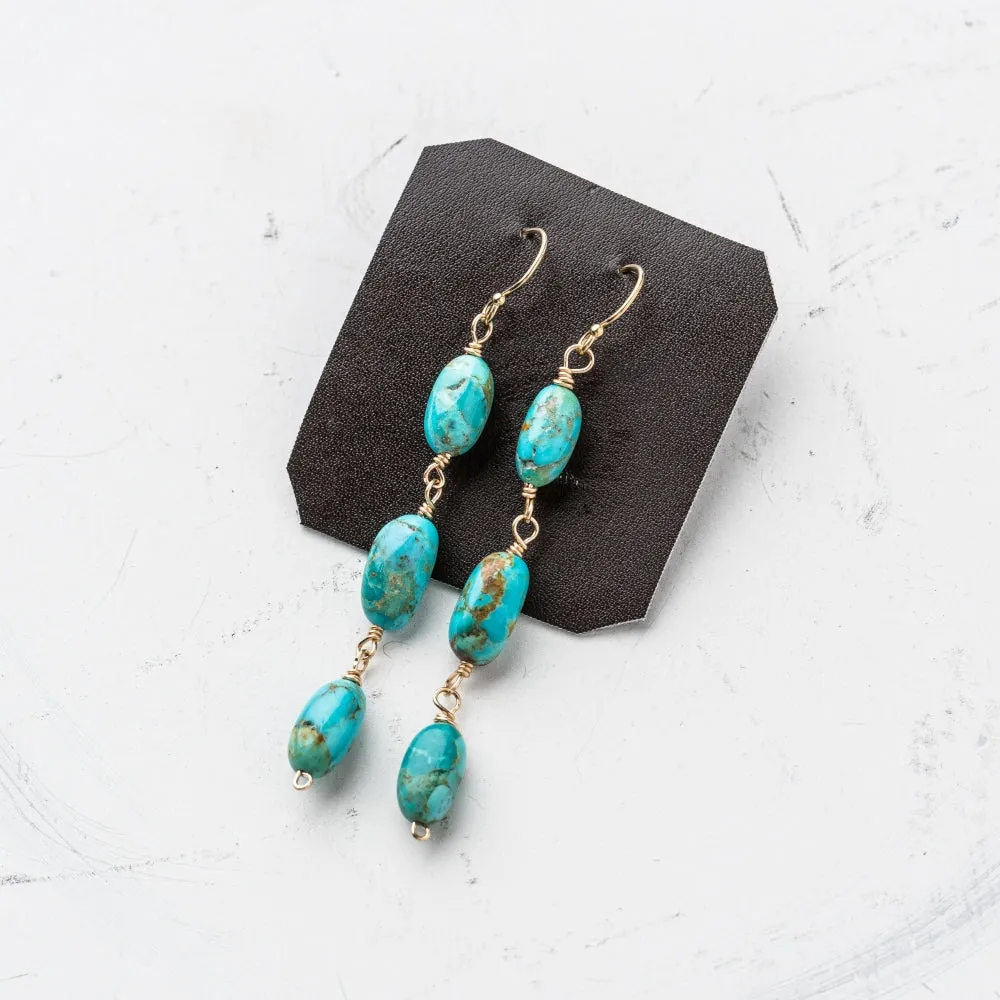 Turquoise Nugget Trio Cascade Earrings