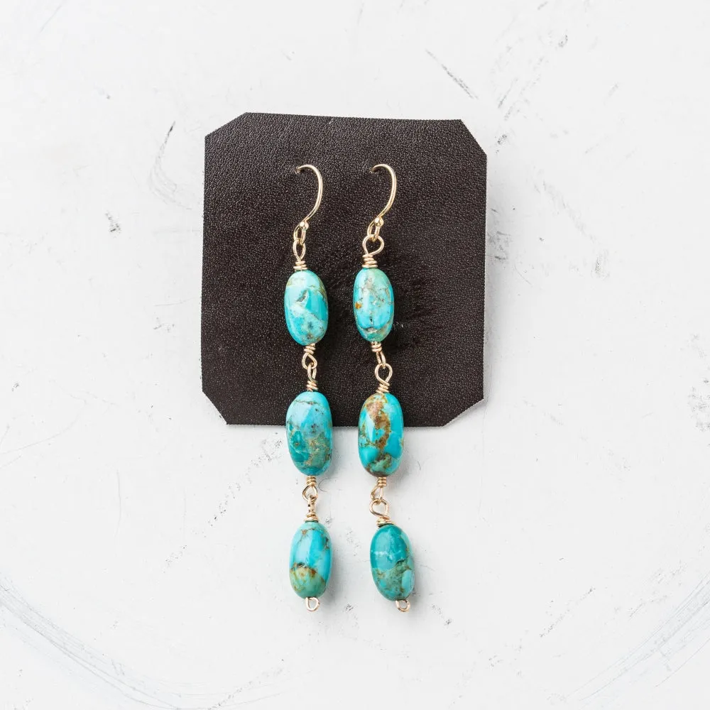 Turquoise Nugget Trio Cascade Earrings