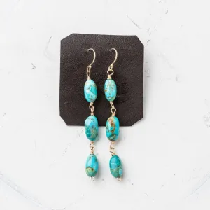 Turquoise Nugget Trio Cascade Earrings