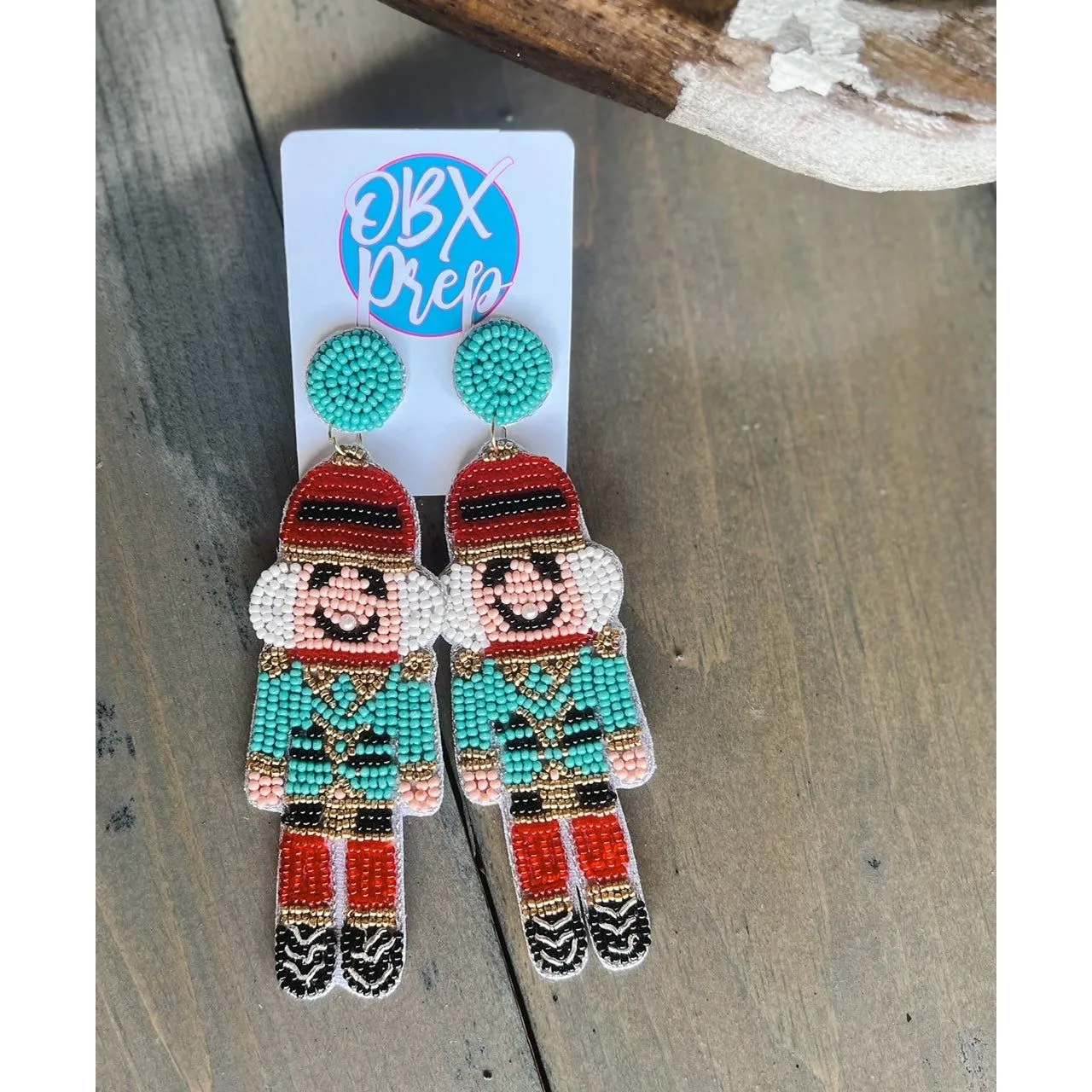 Turquoise Nutcracker Beaded Dangle Earrings