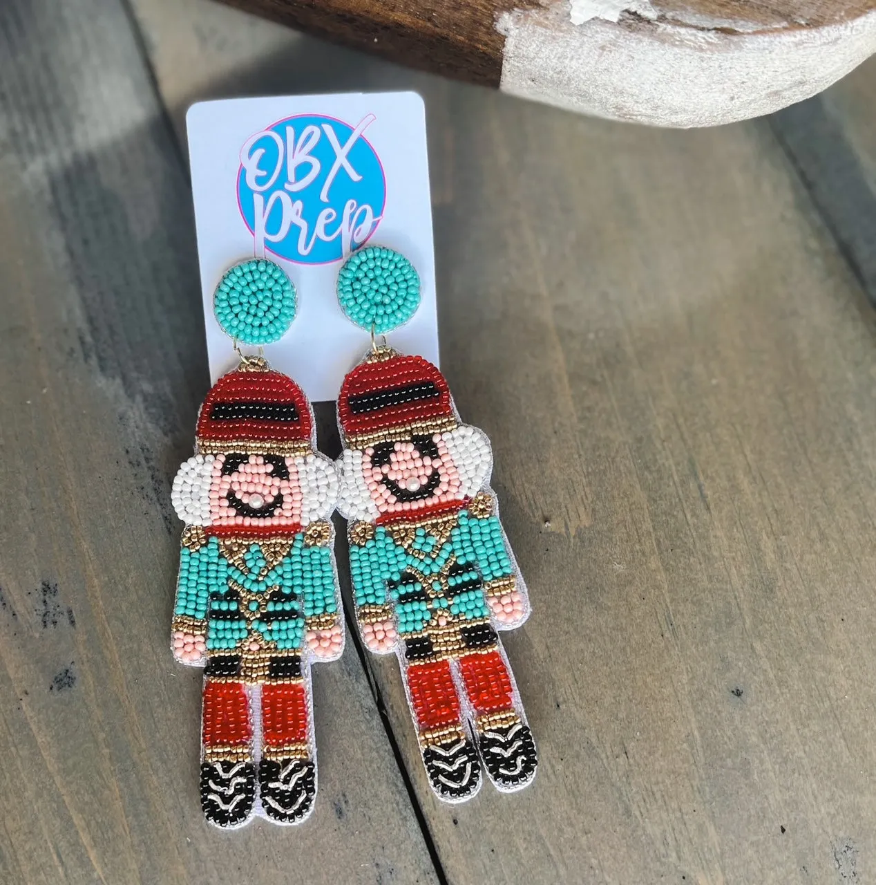 Turquoise Nutcracker Beaded Dangle Earrings