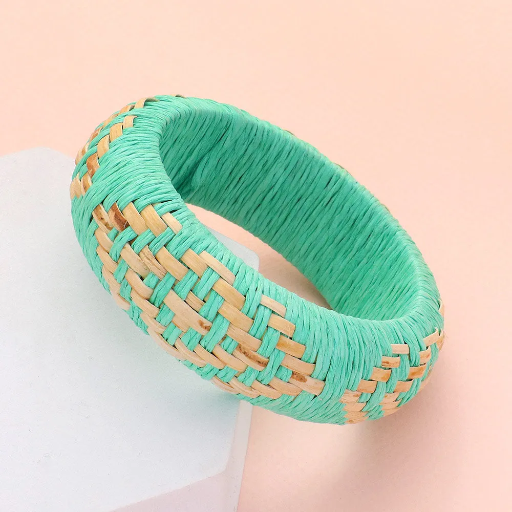 Turquoise Raffia Weave Abstract Pattern Fun Fashion Bracelet | Runway Jewelry |  616610