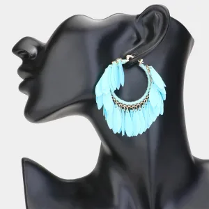Turquoise Sequin Fringe Hoop Fun Fashion Earrings | 2.5" | 618527