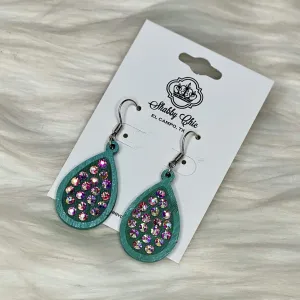 Turquoise Sparkle Teardrop Earrings - Small