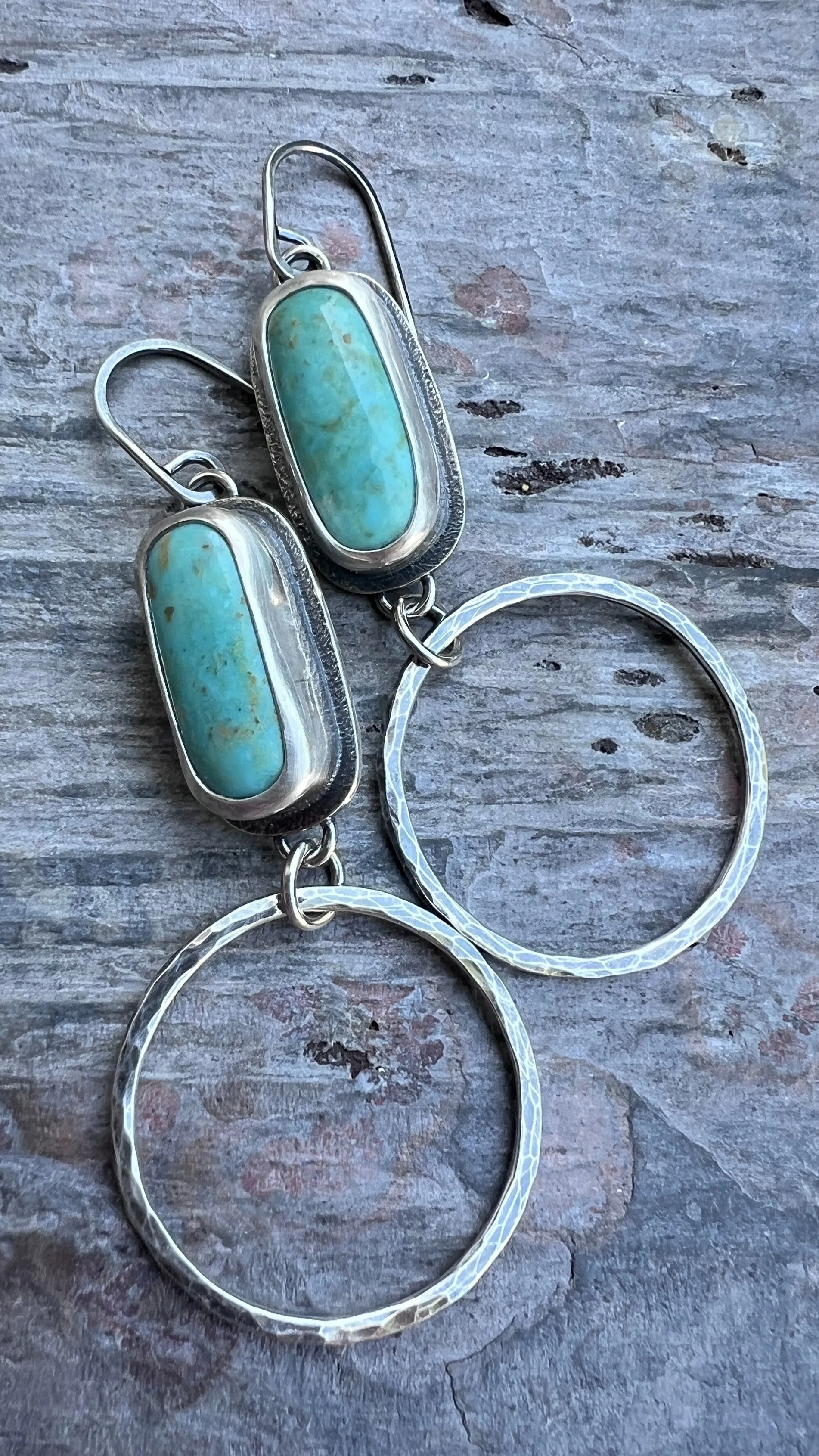 Turquoise Sterling Silver Earrings | Genuine Natural Turquoise and Hammered Hoops