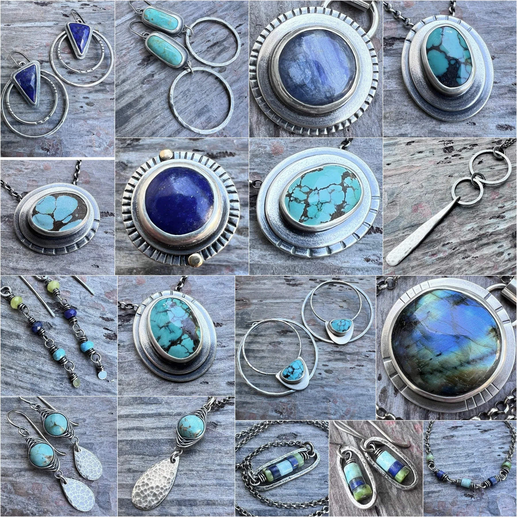 Turquoise Sterling Silver Earrings | Genuine Natural Turquoise and Hammered Hoops