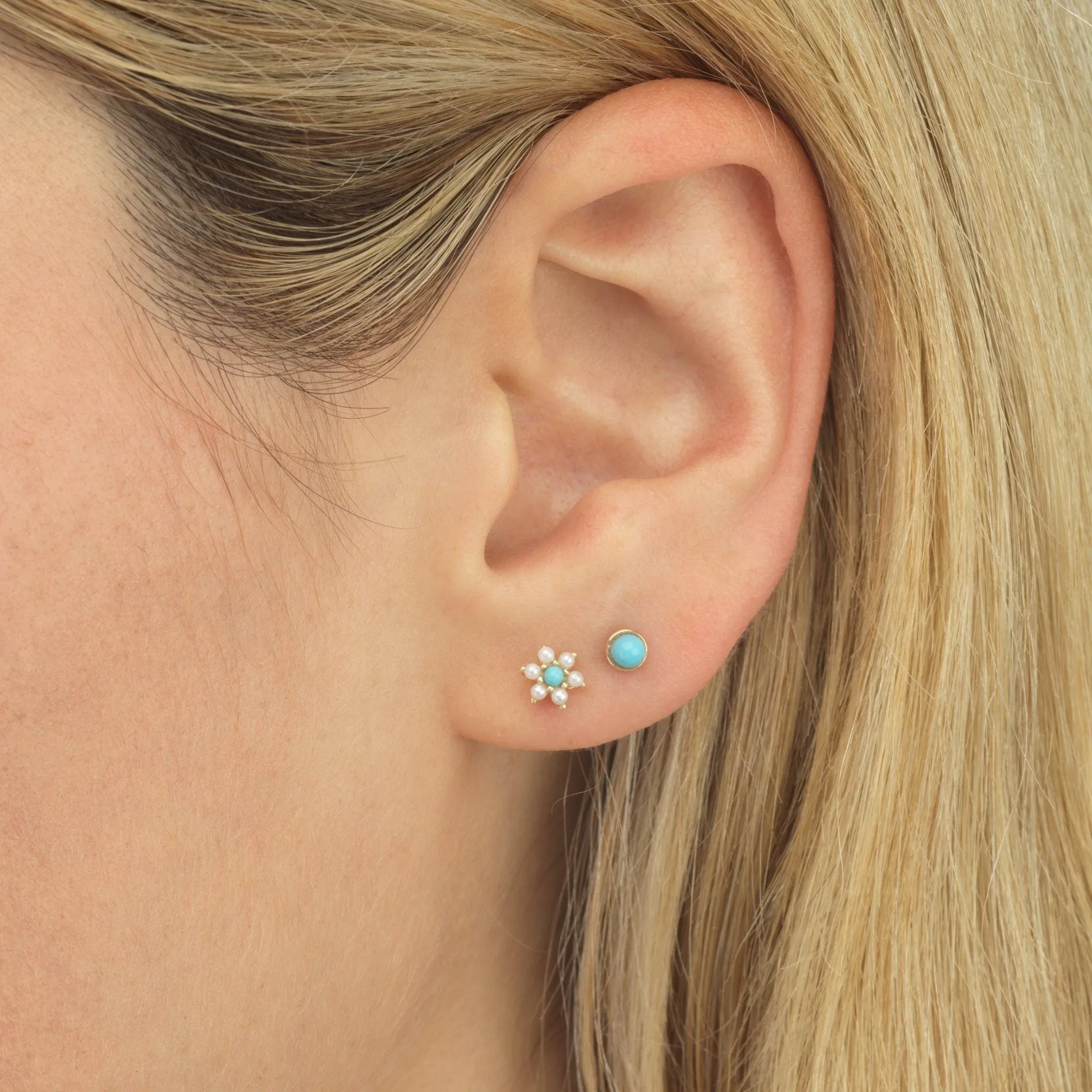 Turquoise Stud Earring 14K
