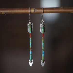 Twin Arrows Earrings with Kingman Turquoise and Apple Coral