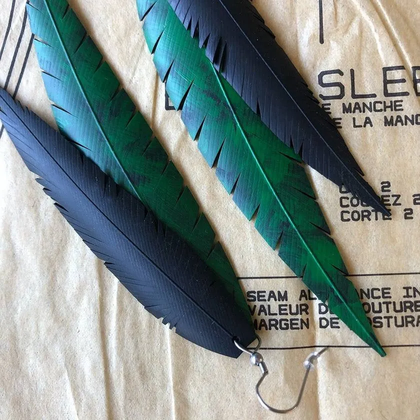 Upcycled Feather Earrings - Pounamu Double Feather