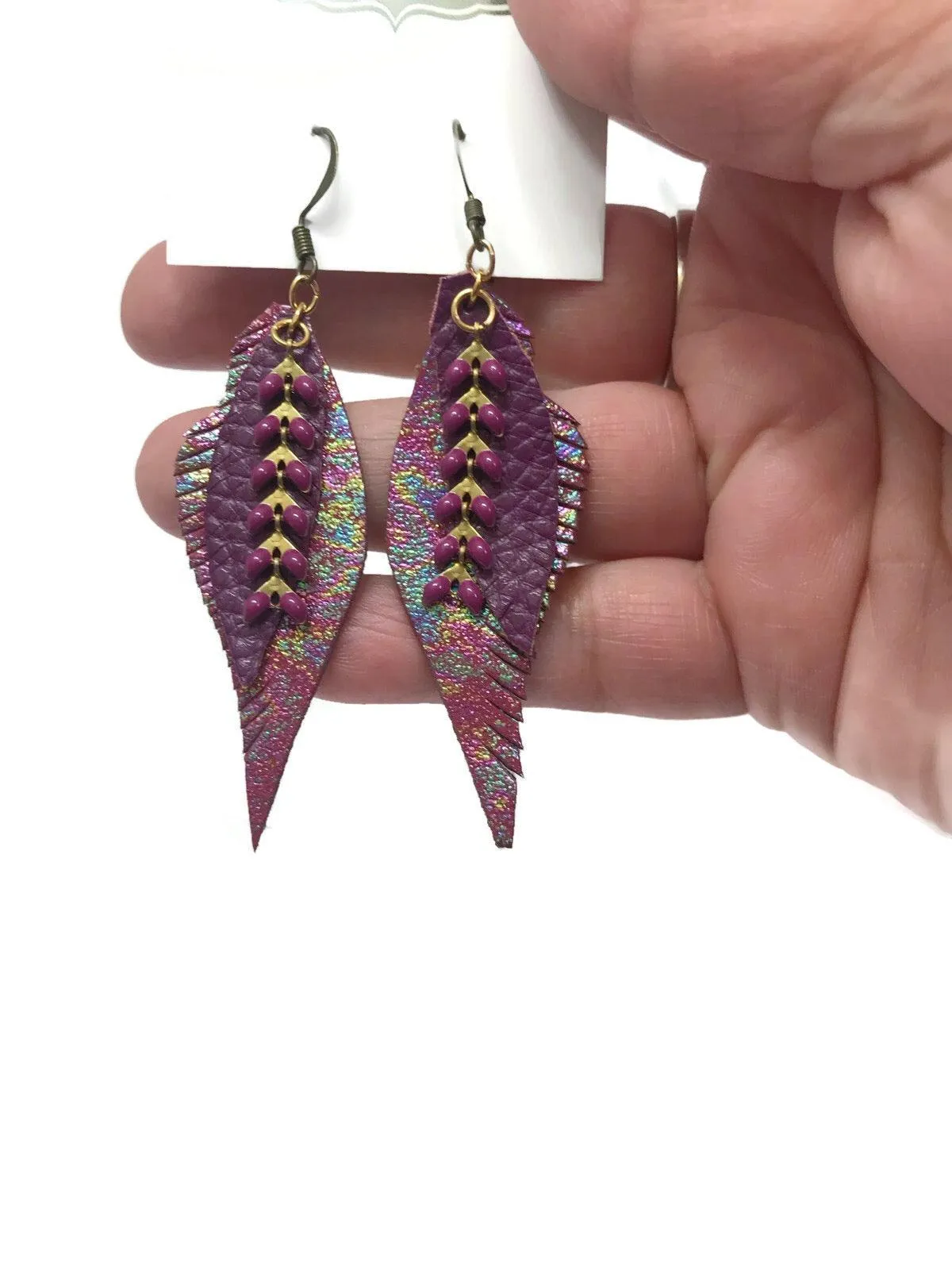 Vegan Leather Feather Earrings, Long Vegan Earrings, Vegan Feather Earrings