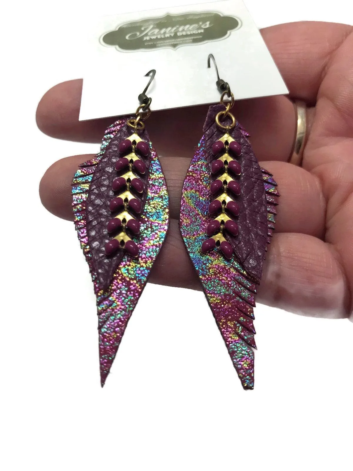 Vegan Leather Feather Earrings, Long Vegan Earrings, Vegan Feather Earrings