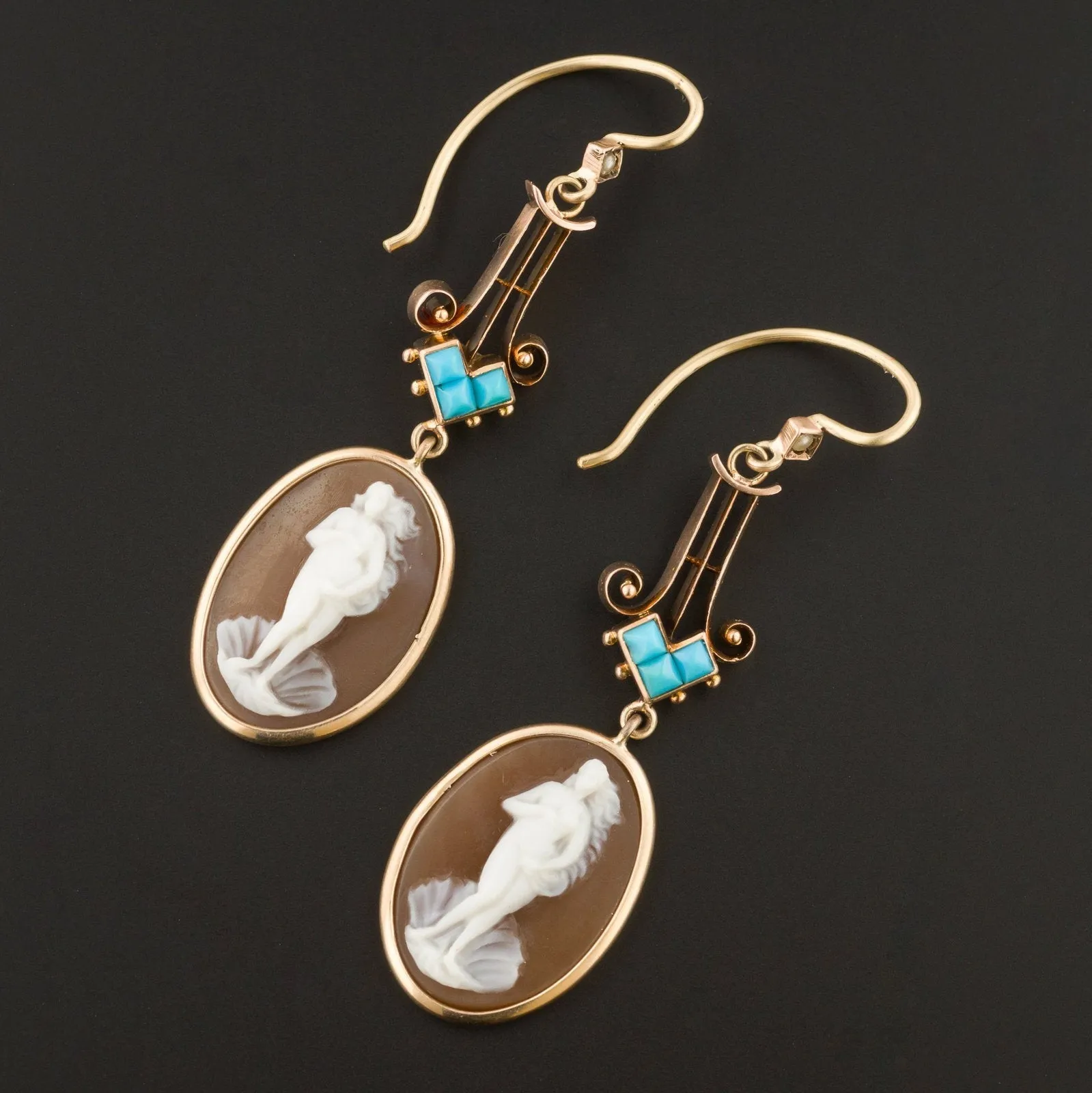 Venus Cameo Earrings | Turquoise & Carved Shell Cameo Earrings