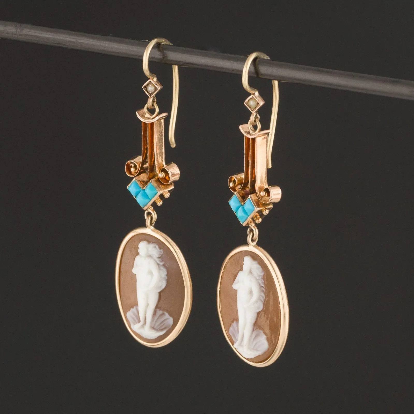 Venus Cameo Earrings | Turquoise & Carved Shell Cameo Earrings