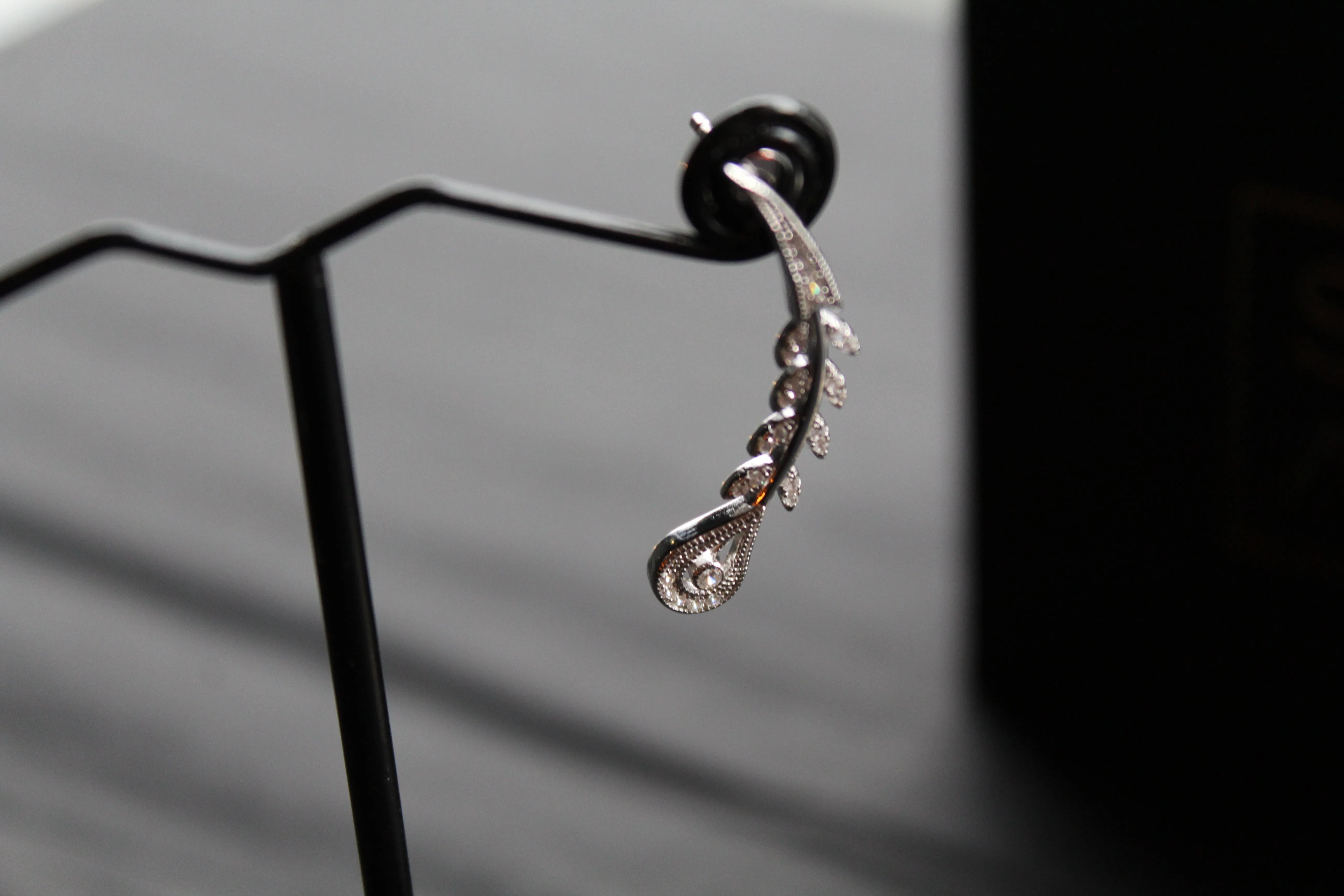 Victorian Style Peacock Feather Clear Cubic Zirconia Earrings