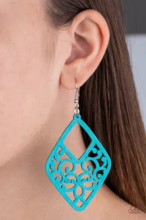 VINE for the Taking - Blue - Painted Filigree Wooden Paparazzi Fishhook Earrings