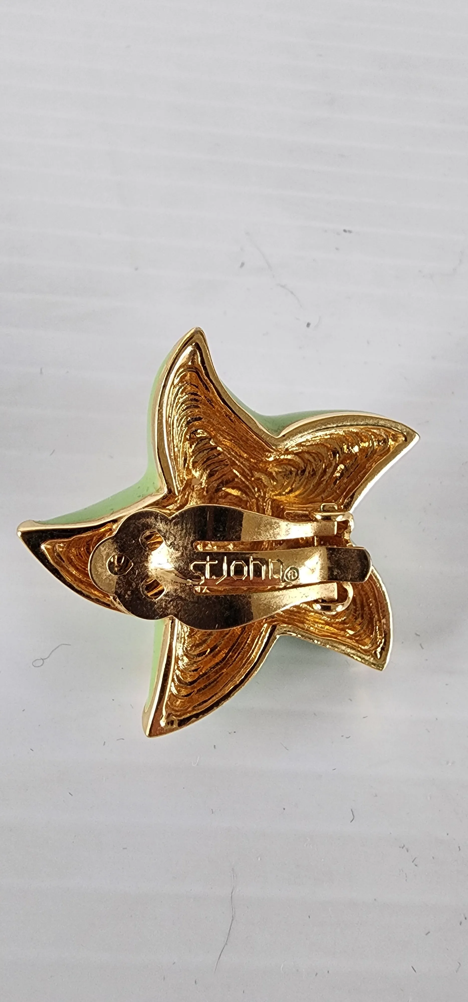 Vintage 80s St John Earrings Starfish Seastar Green Enamel Clips