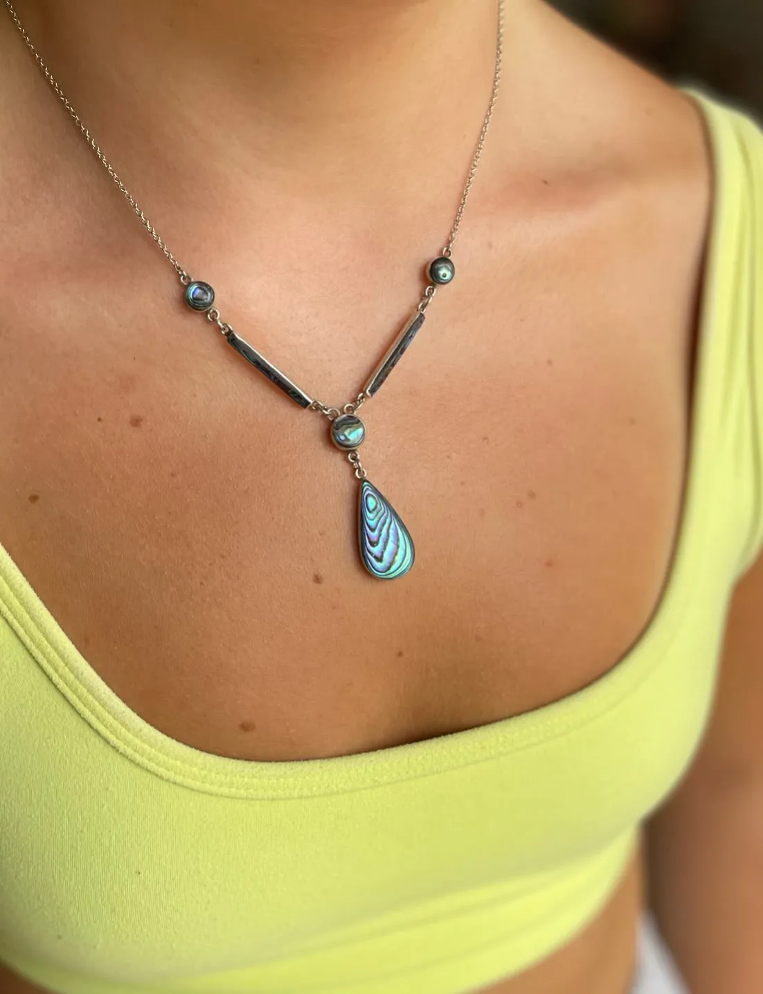 Vintage Abalone and Silver Necklace and Earrings Set