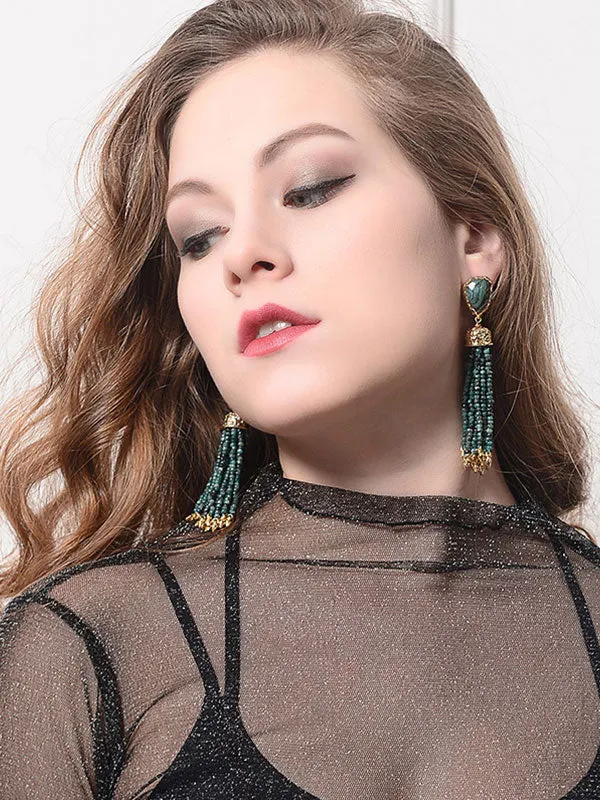 Vintage Exaggerated Bead Tassel Earrings