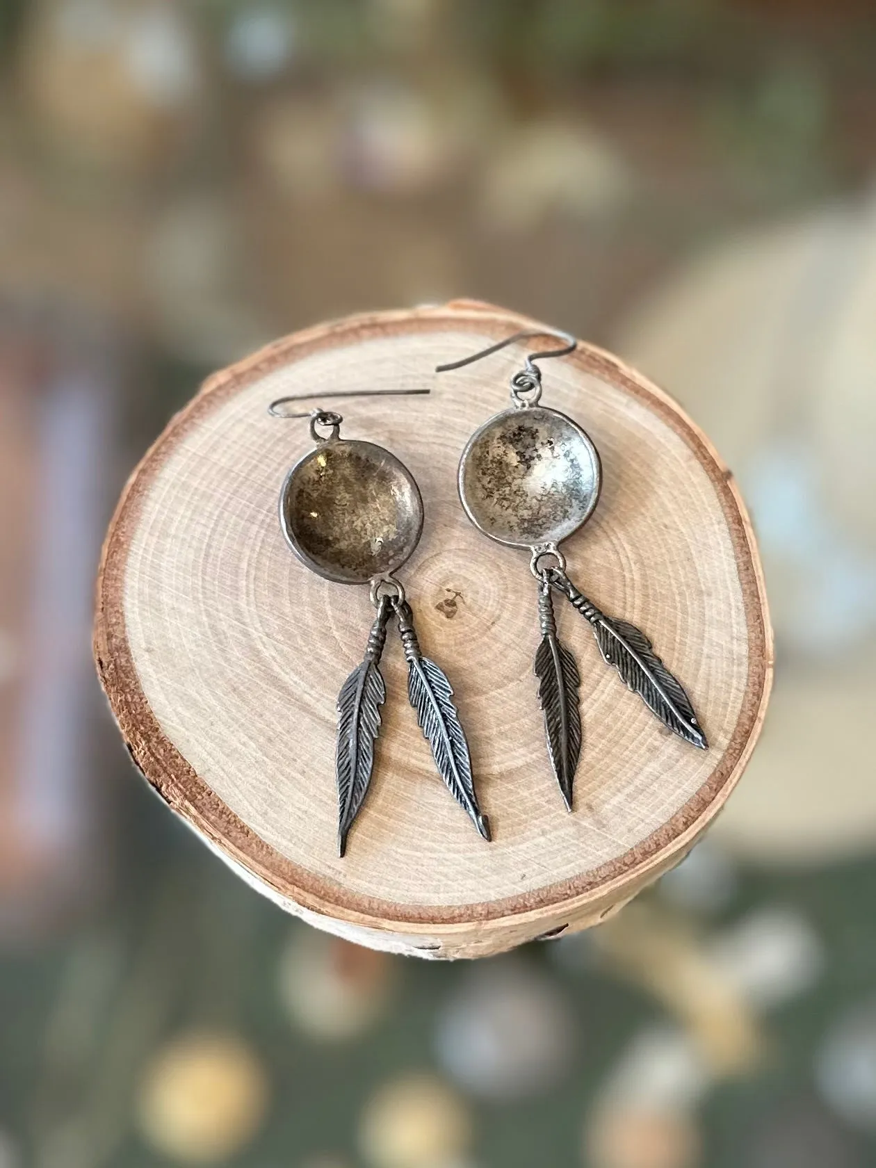 Vintage Southwestern Native American Style Feather Sterling Silver 925 Dangle Earrings