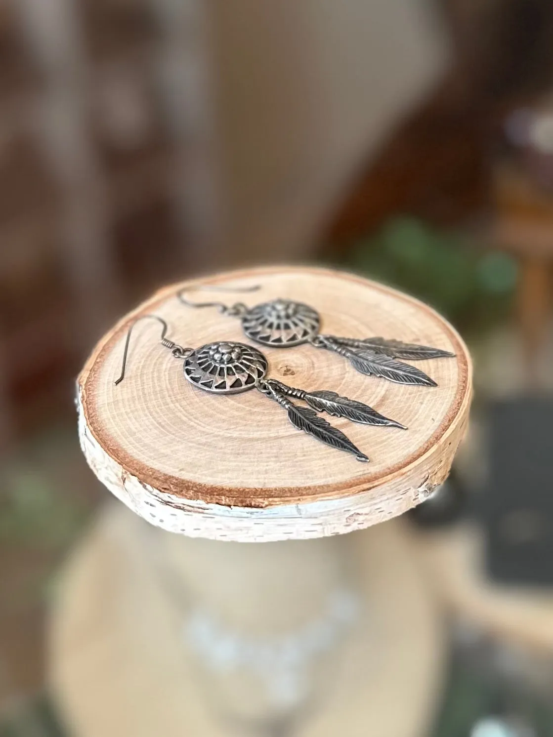Vintage Southwestern Native American Style Feather Sterling Silver 925 Dangle Earrings