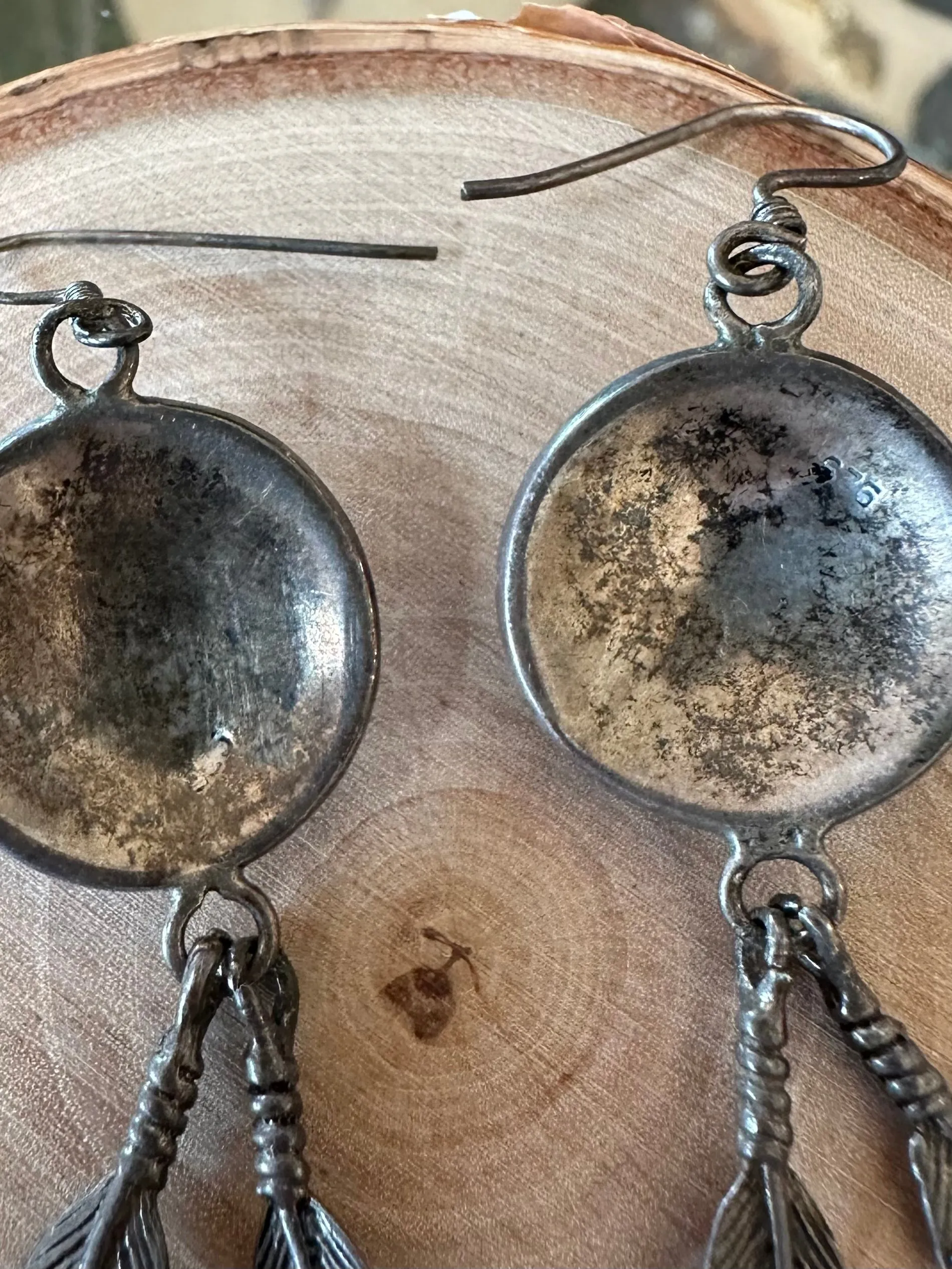 Vintage Southwestern Native American Style Feather Sterling Silver 925 Dangle Earrings