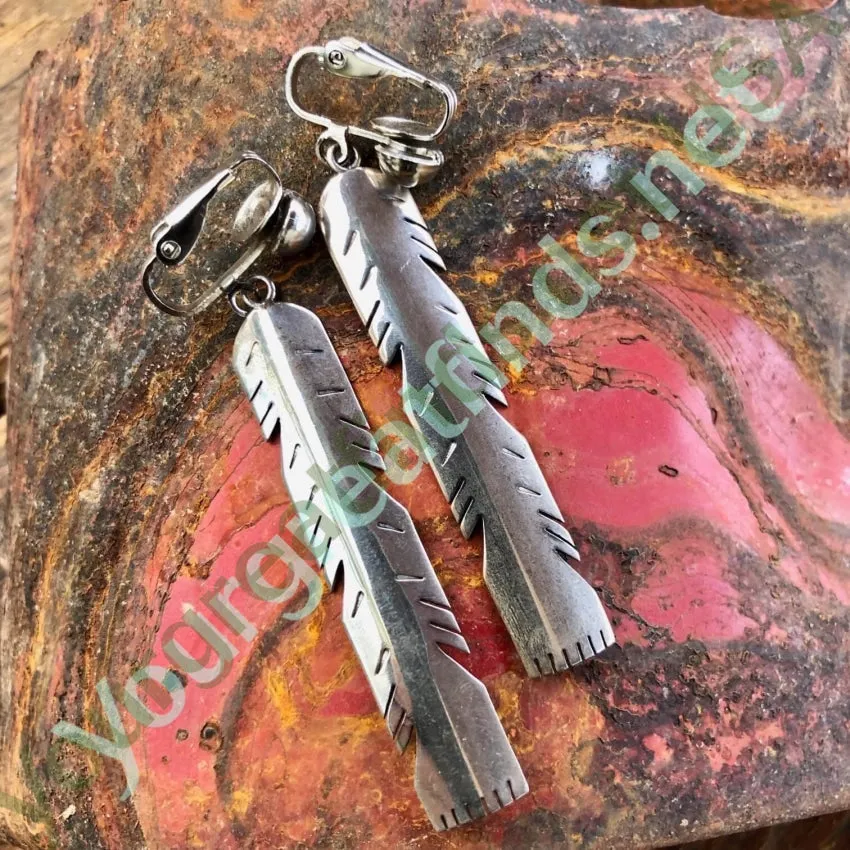 Vintage Sterling Silver Southwestern Feather Earrings
