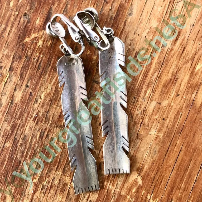Vintage Sterling Silver Southwestern Feather Earrings